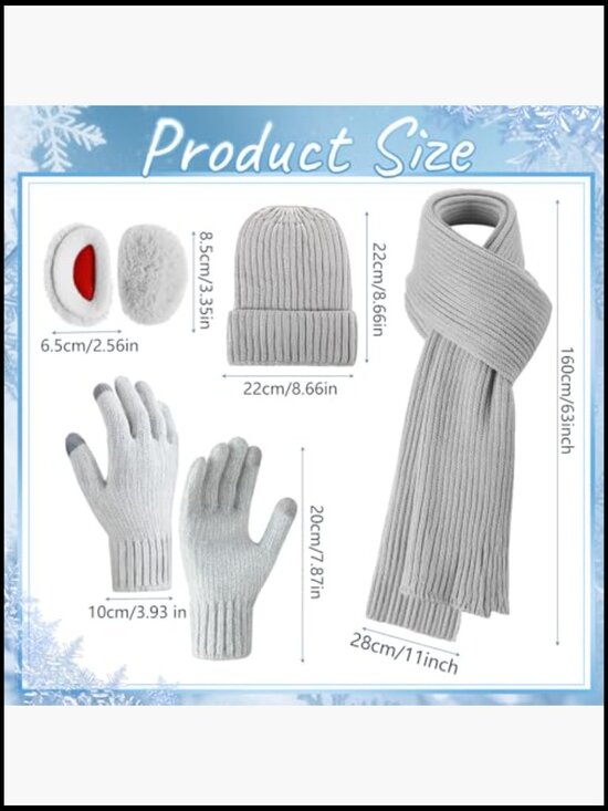 Winter Hat Scarf Gloves Earmuff Set - Knitted Beanie Touch Screen Glove Bulk main image 6